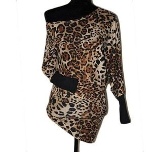 Rainbow Leopard Print Long Sleeve Blouse Size S
